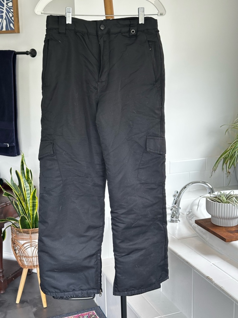 Kids Black Insulated Cargo Snow Pants